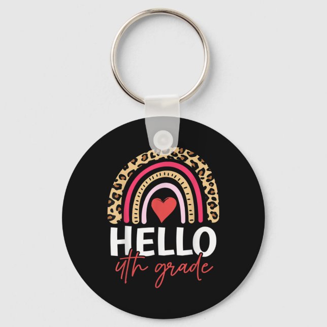 Hello 4th Grade Rainbow Leopard Team Fourth Grade  Keychain (Front)