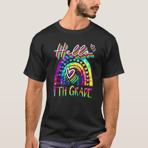 Hello 4th Grade Rainbow Tie Dye Back To School Tea T_Shirt