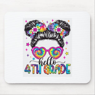 Hello 4th Grade Tie Dye Messy Bun Back To School G Mouse Pad