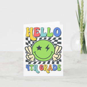 Hello 4th Grade Vibes Groovy Smile Face Back To Sc Card
