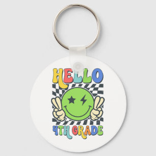Hello 4th Grade Vibes Groovy Smile Face Back To Sc Keychain