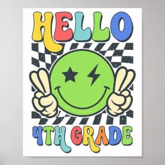 Hello 4th Grade Vibes Groovy Smile Face Back To Sc Poster