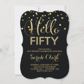 Hello 50 Black Gold Confetti 50th Birthday Invitation (Front)