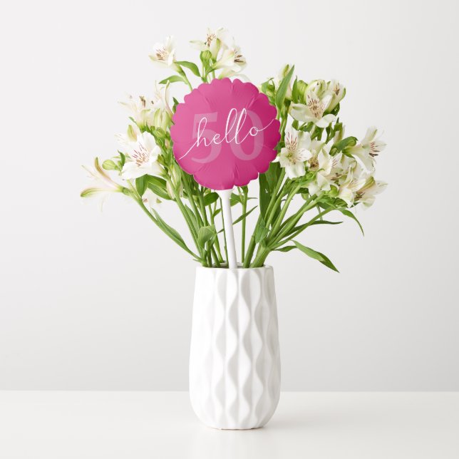 Hello 50 | Bold Hot Pink 50th Birthday Custom Balloon (Vase)