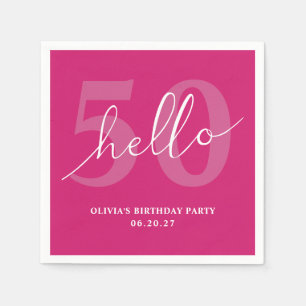 Hello 50   Bold Hot Pink 50th Birthday Custom Napkins