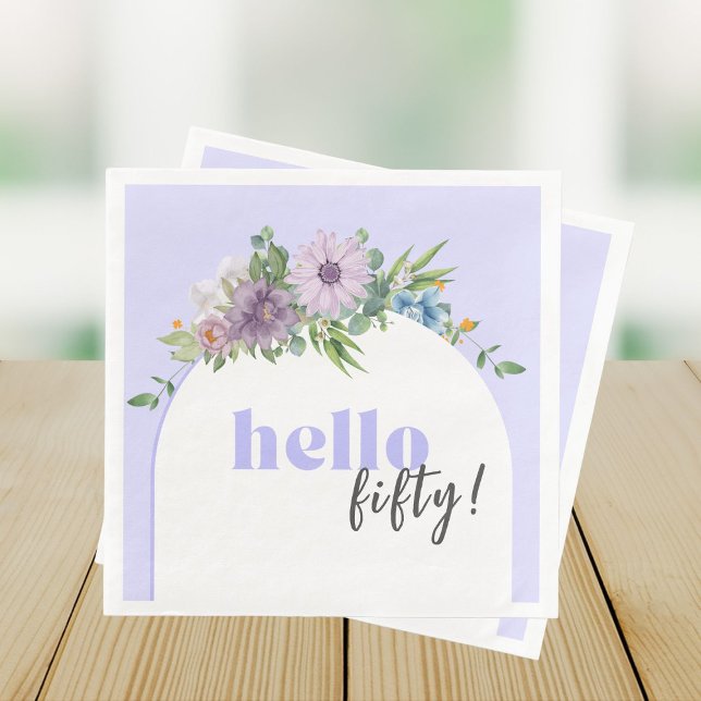 Hello 50 - Delicate Florals lavender 50th bday Paper Dinner Napkins (Creator Uploaded)