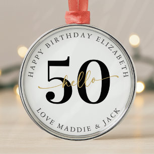 Hello 50 Fiftieth Birthday Gift Milestone Metal Ornament