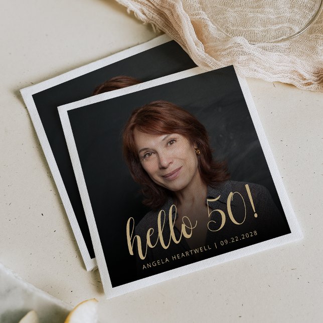 Hello 50 Fiftieth Birthday Party Photo Napkins (Creator Uploaded)