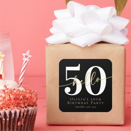 Hello 50 Fiftieth Birthday Party Square Sticker
