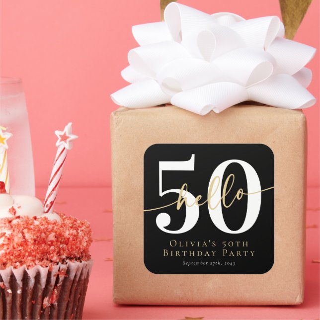 Hello 50 Fiftieth Birthday Party Square Sticker (Party)