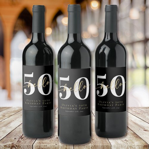 Hello 50 Fiftieth Birthday Party Wine Label