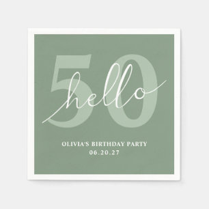 Hello 50 Minimal Modern Sage Green 50th Birthday Napkins