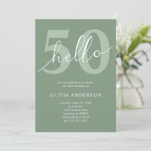 Hello 50 Minimal Sage Green 50th Birthday Party Invitation