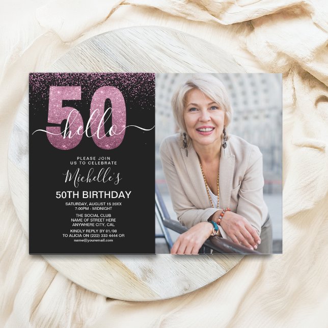 Hello 50! - Modern 50TH Birthday with photo Invitation (Creator Uploaded)