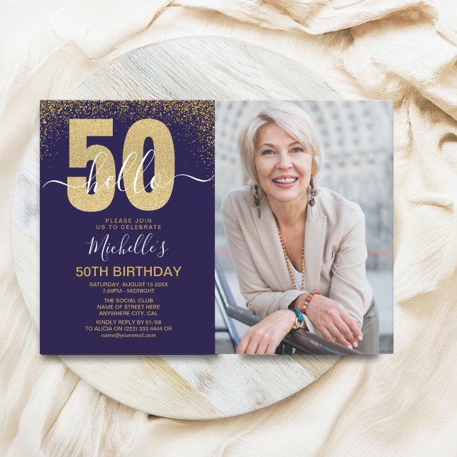 Hello 50! - Modern 50TH Birthday with photo Invitation (Creator Uploaded)