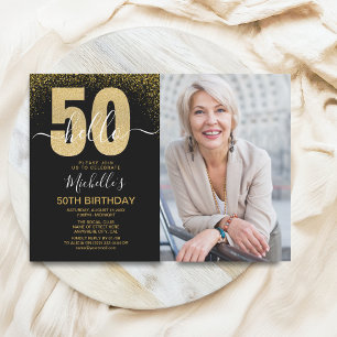 Hello 50! - Modern 50TH Birthday with photo Invitation