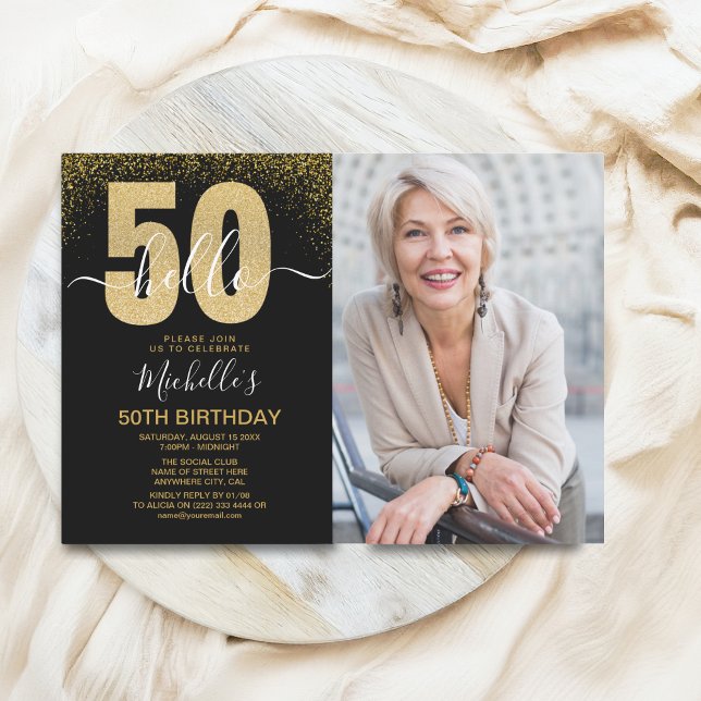 Hello 50! - Modern 50TH Birthday with photo Invitation (Creator Uploaded)
