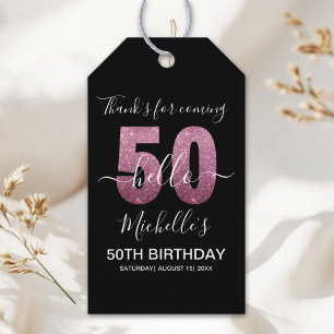 Hello 50! Modern 50th Birthday with Pink Glitter Gift Tags