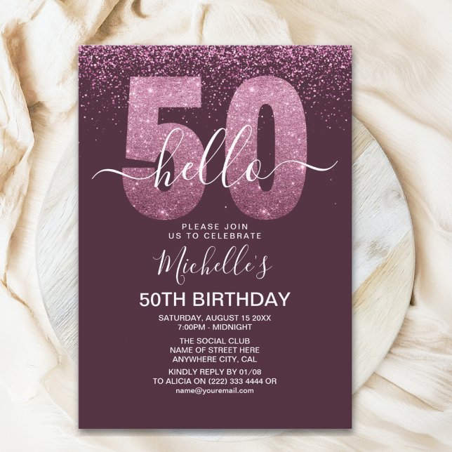 Hello 50 - Modern 50th birthday Women's Invitation (Creator Uploaded)