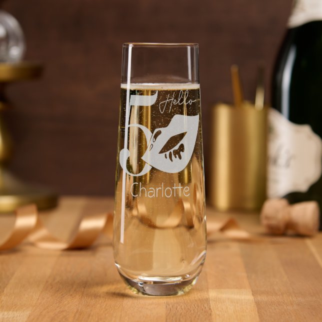 Hello 50 Modern Fiftieth Birthday Personalized Stemless Champagne Flute (Party)