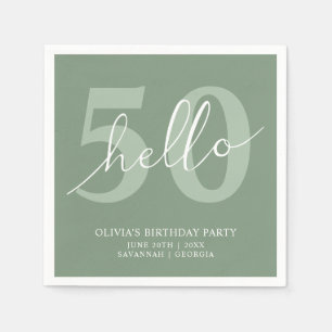 Hello 50 Modern Simple Sage Green 50th Birthday Napkins
