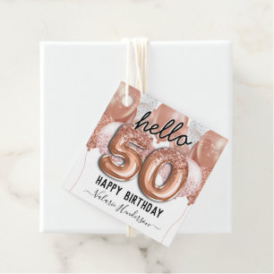 Hello 50 Pink Glitter Birthday Balloons Favor Tags