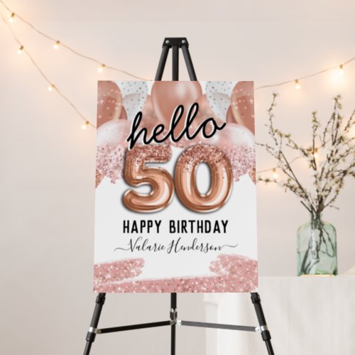 Hello 50 Pink Glitter Birthday Balloons Foam Board