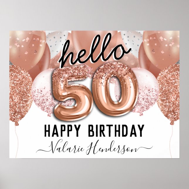 Hello 50 Pink Glitter Birthday Balloons Sign (Front)