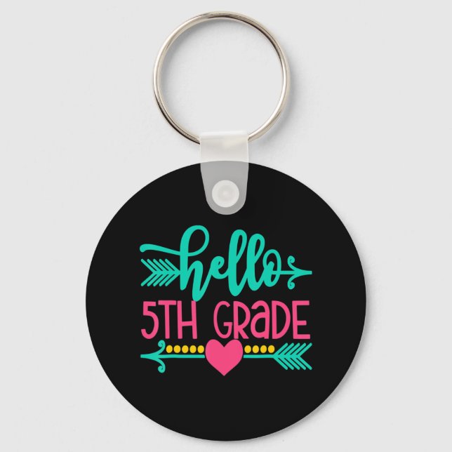 Hello 5th Grade Girls Back To School Gift Cute Hea Keychain (Front)
