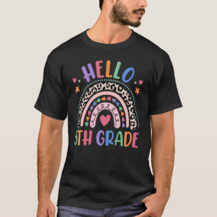 Hello 5th Grade Leopard Boho Rainbow 1st Day Of Sc T-Shirt