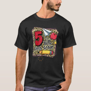 Hello 5th Grade Leopard Frame Girls Boys Cute Back T-Shirt