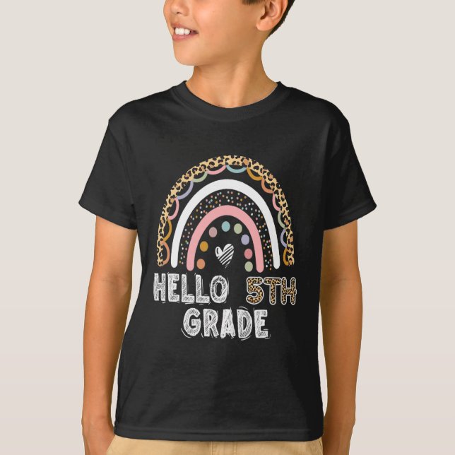 Hello 5th Grade Leopard Rainbow Fifth Grade Teache T-Shirt (Front)