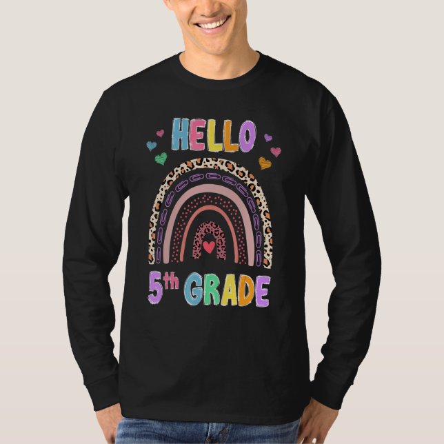 Hello 5th Grade Leopard Rainbow Teacher Girls Back T-Shirt (Front)