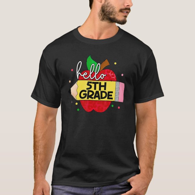 Hello 5th Grade Leopard Tie Dye Pencil  Cute Teach T-Shirt (Front)