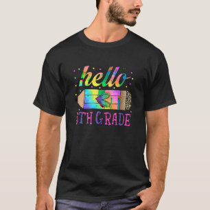 Hello 5th Grade Pencil Tie Dye Leopard Back To Sch T-Shirt