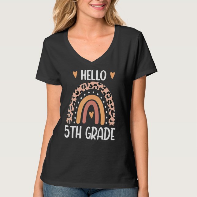 Hello 5th Grade Rainbow Teachers Kids Back To Scho T-Shirt (Front)