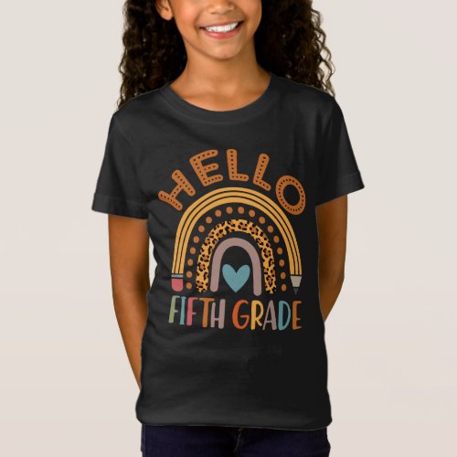 Hello 5th Grade Teacher Leopard Rainbow T_Shirt