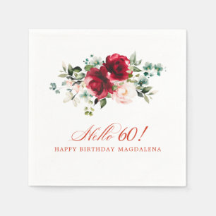 Hello 60 Birthday Party Red Pink Floral Napkins