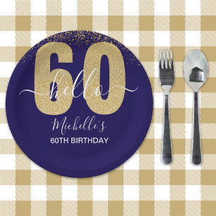 Hello 60! - Elegant 60th Birthday Woman Gold Paper Plates