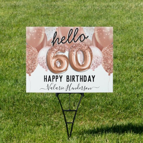 Hello 60 Pink Glitter Birthday Balloons Sign