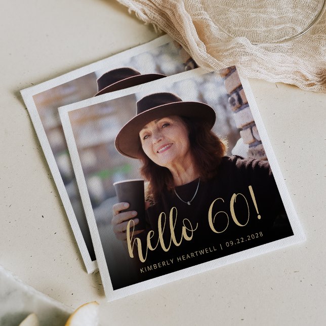 Hello 60 Sixtieth Birthday Party Photo Napkins (Creator Uploaded)