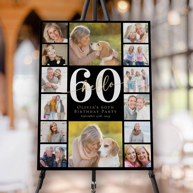 Hello 60 Sixtieth Birthday Photo Collage Welcome Foam Board (Creator Uploaded)