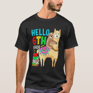 Hello 6th Grade Sloth Riding Llama Back To School T-Shirt