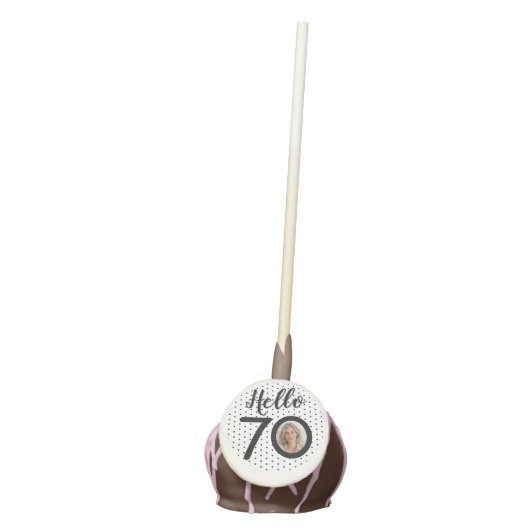 Hello 70 Black & White Dots Photo Birthday Cake Pops (Front)