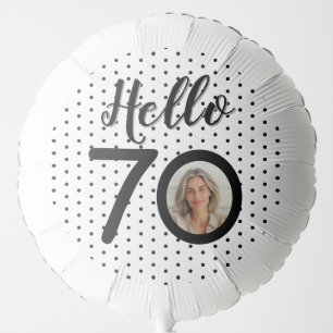Hello 70 Black & White Dots Photo & Name Birthday Balloon