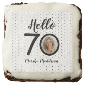 Hello 70 Black & White Dots Photo & Name Birthday Brownie (Front)