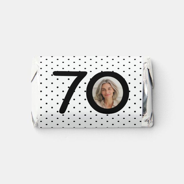 Hello 70 Black & White Dots Photo & Name Birthday Hershey's Miniatures (Front)