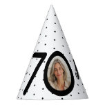 Hello 70 Black &amp; White Dots Photo &amp; Name Birthday Party Hat