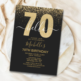 Hello 70! modern 70th birthday with gold glitter  invitation