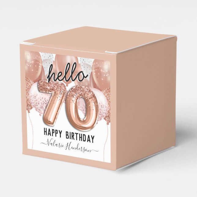 Hello 70 Pink Glitter Birthday Balloons Favor Box (Front Side)